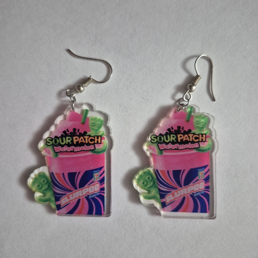 Sour Patch Watermelon Earrings - Pink and Green